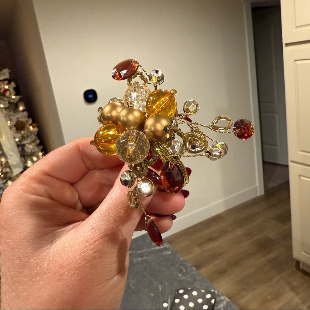Ornate intricate beaded icicle ornaments gold LOT 8 + 6 napkin rings Christmas - Picture 7 of 9